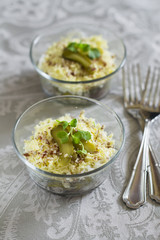 Russian salad with meat and pickles 