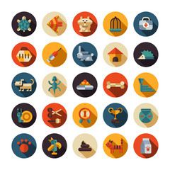 Set of flat design pet shop icons