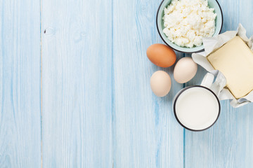 Dairy products. Milk, cheese, egg, curd cheese and butter