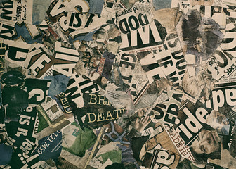Creative Vintage Background Made of Torn Newspaper Pieces - 84273859