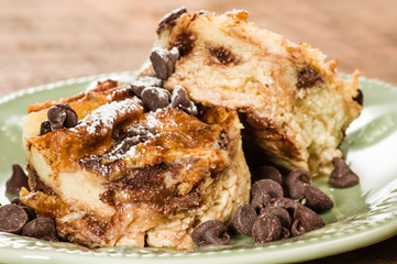 Chocolate chip bread pudding dessert