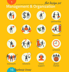 Business icon set. Management, human resources, marketing, e-com