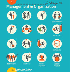 Business icon set. Management, human resources, marketing, e-com