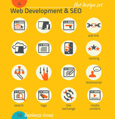 Business icon set. Software and web development, SEO, marketing,