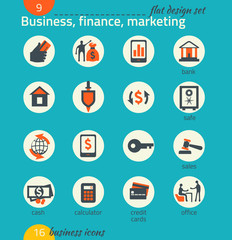 Fototapeta premium Business icon set. Software and web development, marketing, e-co