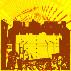 Backyard basketball game. Creative hand graphics