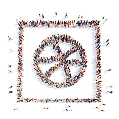 people in the shape of media icons.