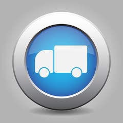 blue metal button with lorry car