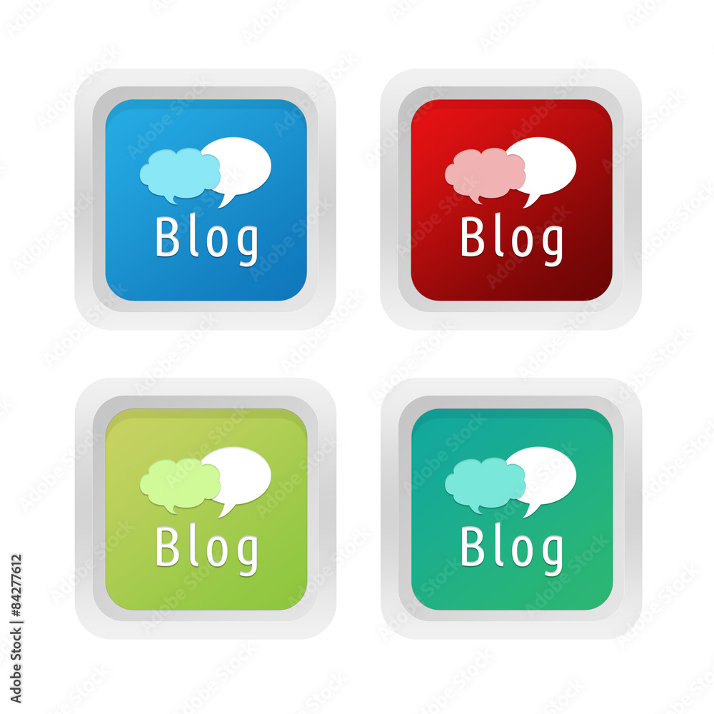 Poster set of squared colorful buttons with blog symbol