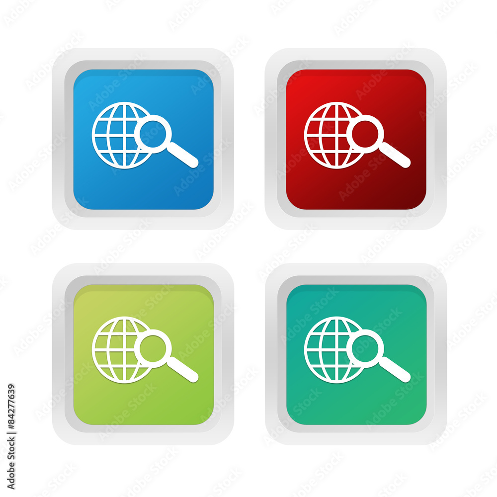 Aufkleber set of squared colorful buttons with search symbol