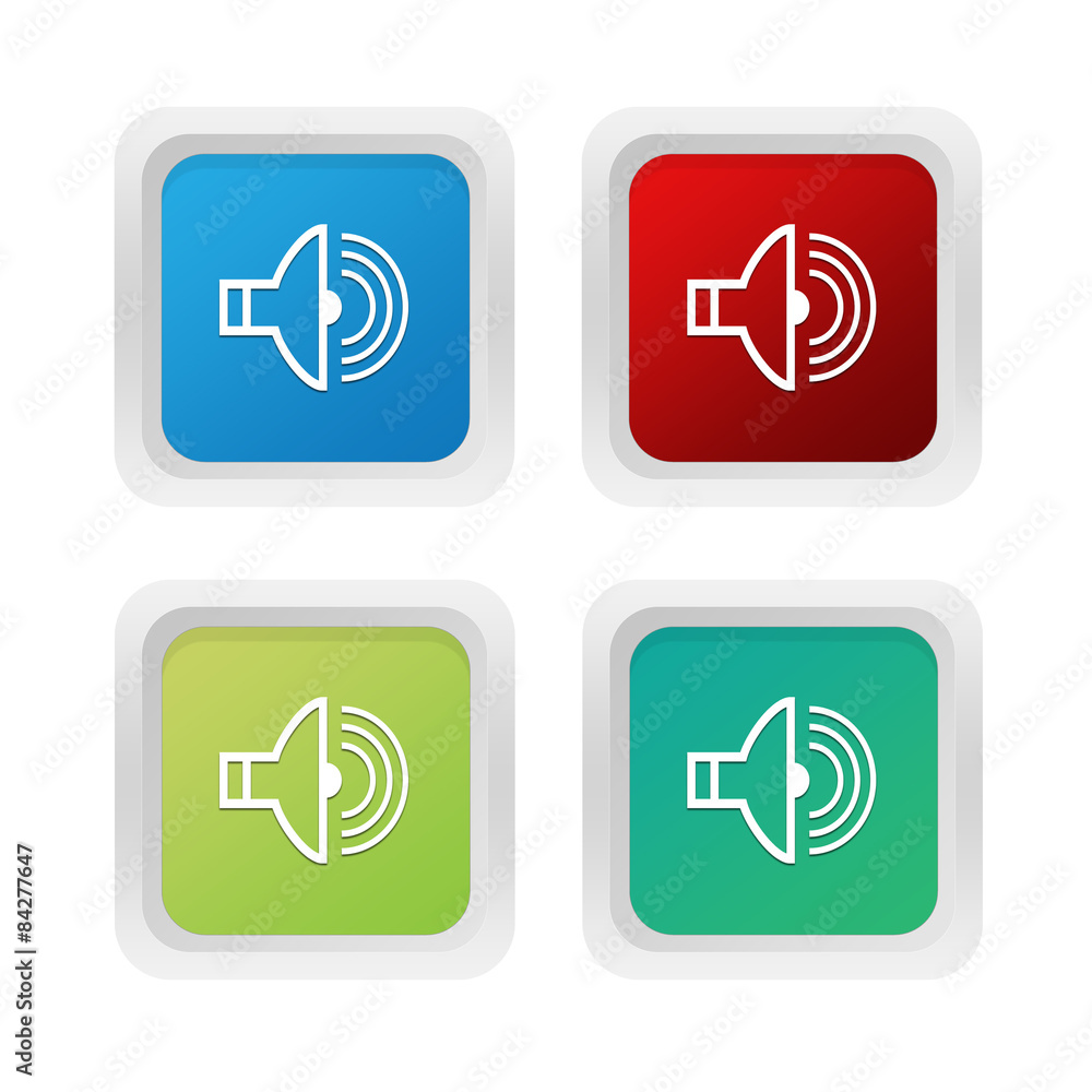 Poster set of squared colorful buttons with speaker symbol