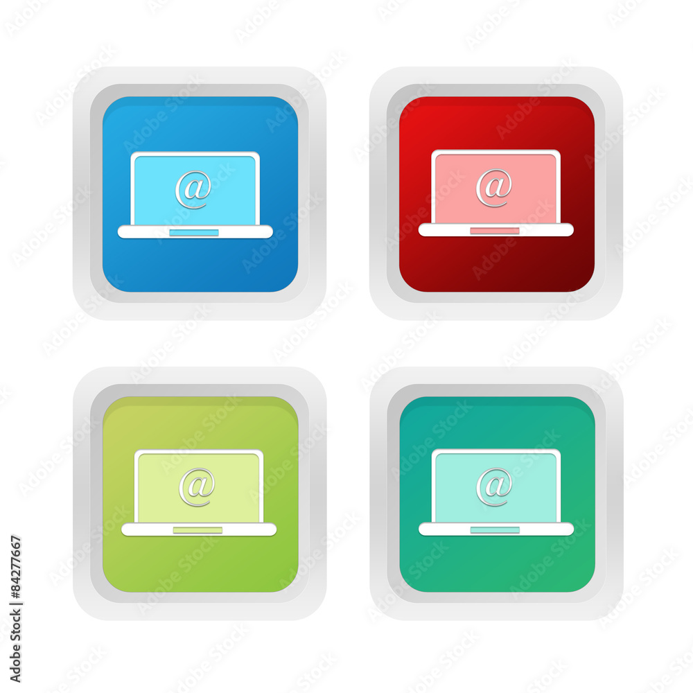 Poster set of squared colorful buttons with computer symbol