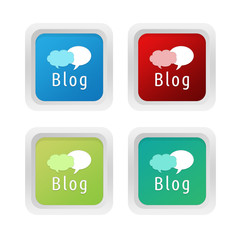 Set of squared colorful buttons with blog symbol
