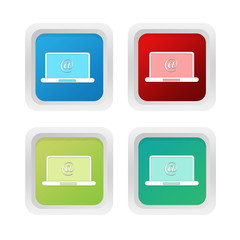 Set of squared colorful buttons with computer symbol