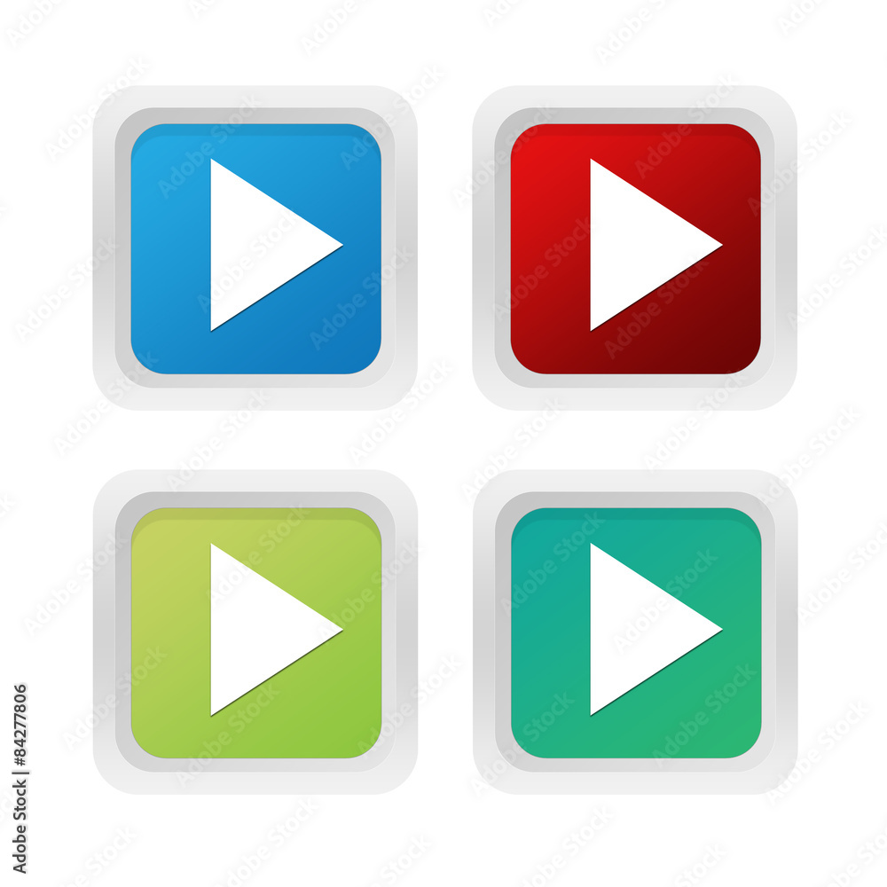 Poster set of squared colorful buttons with arrow symbol