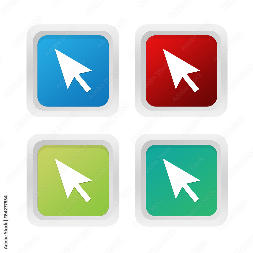 Poster set of squared colorful buttons with arrow symbol
