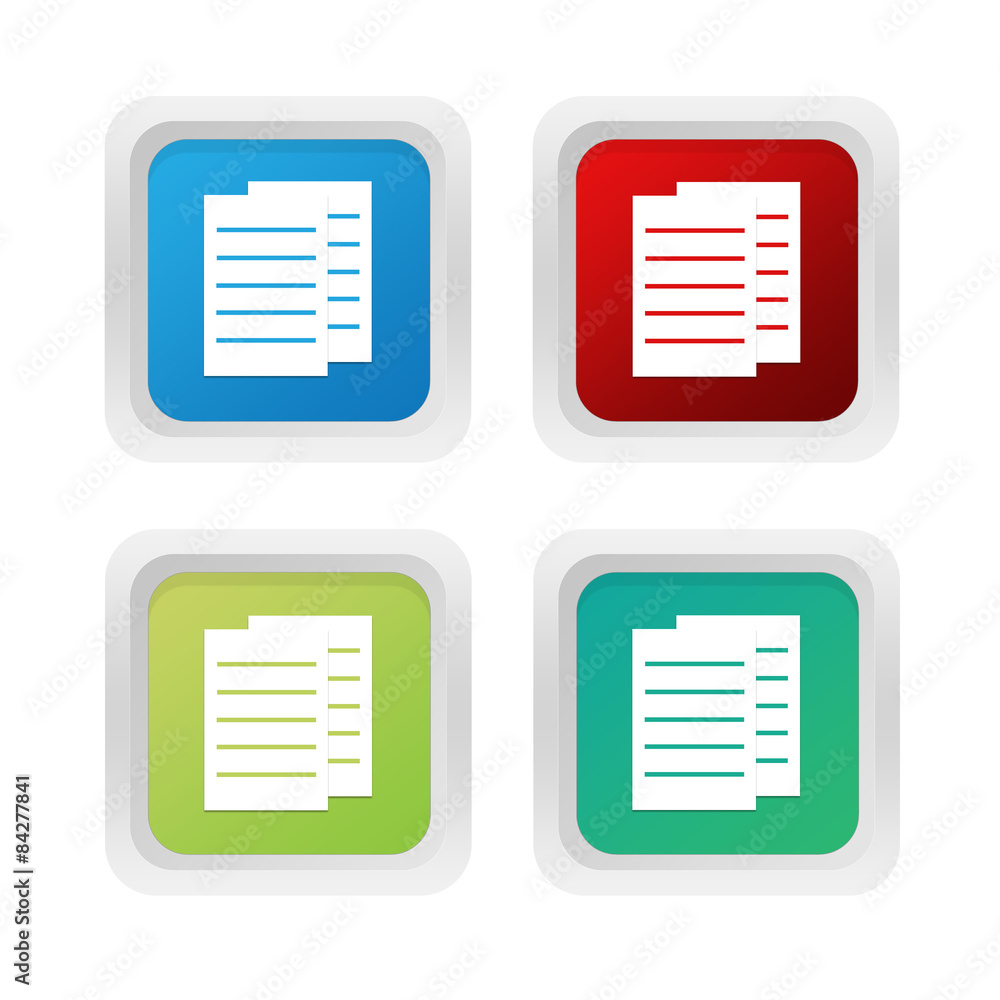 Poster set of squared colorful buttons with documents or news symbol