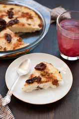 Piece of cottage cheese casserole with raisins