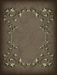 Luxurious vintage frame with leaves and a shadow on grunge backg