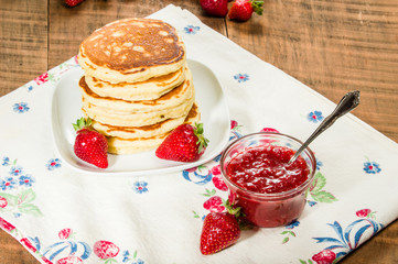 Pancakes with strawberry rhubarb jam