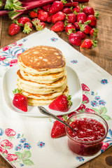 Pancakes with strawberry rhubarb jam