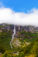 Fototapeta na wymiar Waterfall near Briksdal glacier - Norway