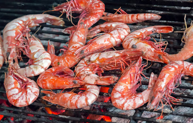 grilled or barbecued big shrimps