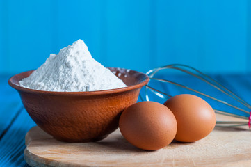 Baking cake in rural kitchen - dough recipe ingredients eggs