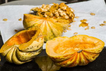 Winter squash hollowed out to cook