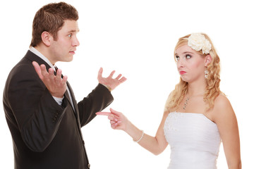 Wedding couple having argument conflict, bad relationships