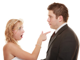 Wedding couple having argument conflict, bad relationships