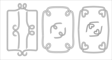 Vector set of decorative rope borders, frames and elements black and white