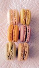 Different kinds of traditional colorful french macaroons