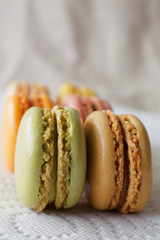 Different kinds of traditional colorful french macaroons