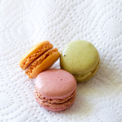 Different kinds of traditional colorful french macaroons