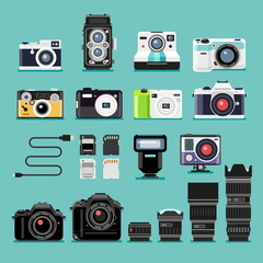 Camera flat icons. Vector illustration.