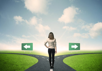 Businesswoman in front of a choice