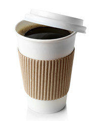 Paper cup of coffee isolated on white