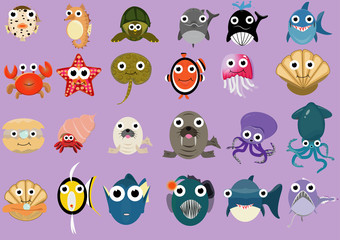 many kind of sea animals in flat design
