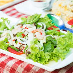 Mushroom salad with fresh shrimp spicy taste