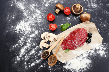 Food ingredients for cooking on wooden background