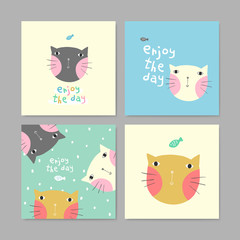 set of adorable greeting cards with lovely cats