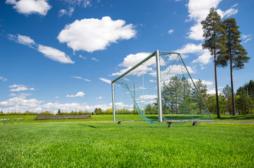 Soccer field and emtpy net