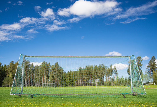 Soccer field and emtpy net