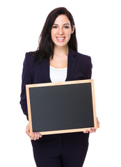 Businesswoman show with chalkboard