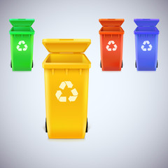 Recycle bins with recycle sign.