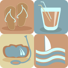 Summer vacation, beach and sea, vector icons
