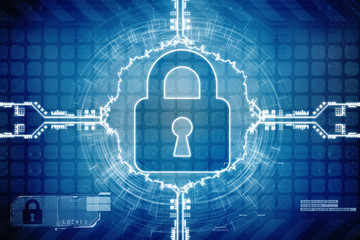 Security concept: Lock on digital screen, contrast, 3d render