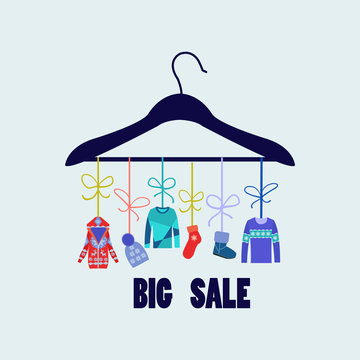 Vector Background of Hanger with fashion winter clothing