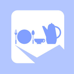 Tableware, kitchen utensils on a blue background